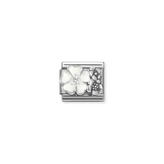 Nomination COMPOSABLE CLASSIC Element aus Edelstahl, mit Emaille und Symbolen aus 925er Silber (oxydiert) verziert (01_(weisse Blume)) 330325/01