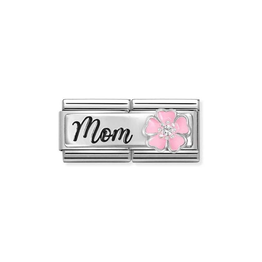 Nomination COMPOSABLE CLASSIC DOUBLE Element aus Edelstahl, mit Emaille, Cubic Zirkonia und 925er Silber verziert (20_(Mom mit Blume)) 330734/20
