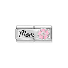 Nomination COMPOSABLE CLASSIC DOUBLE Element aus Edelstahl, mit Emaille, Cubic Zirkonia und 925er Silber verziert (20_(Mom mit Blume)) 330734/20